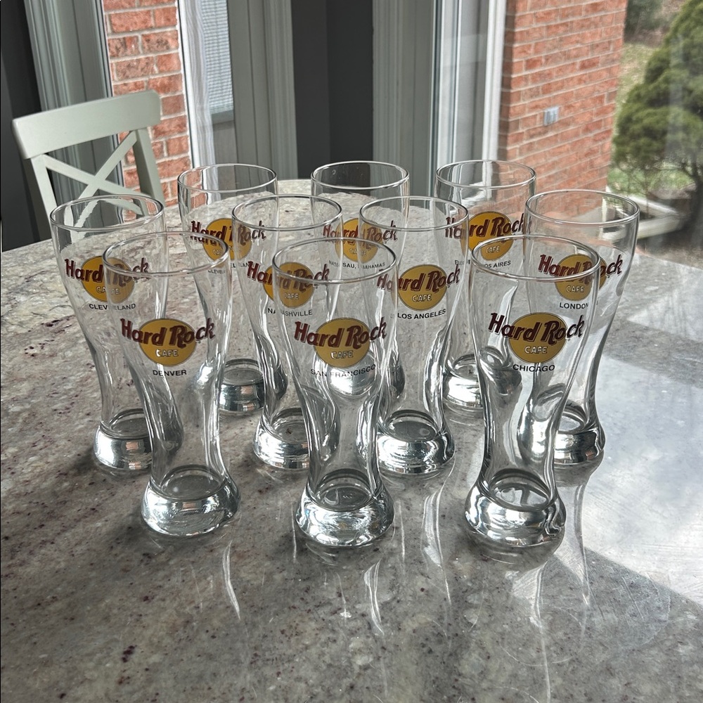 Hard Rock Cafe Lg Pilsner Glass LOT-  Set of 10 NEW + BONUS